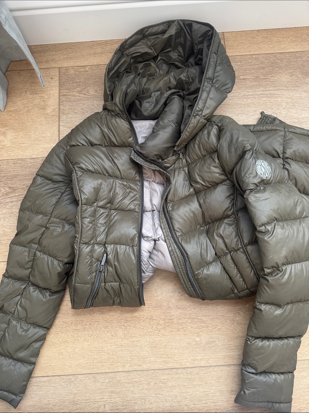 DKNY Olive Green Puffer Jacket with Hood